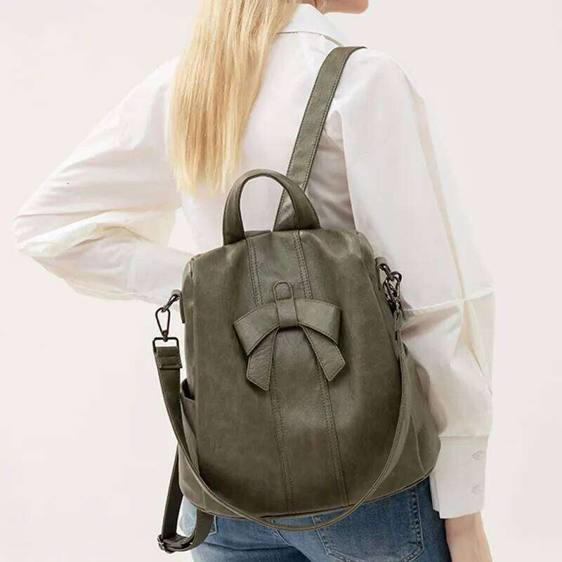 Anti-Theft Women's Backpack Fashion Bow Leather Women Vintage Large Capacity Girl's School Bag Female Travel Backpacks
