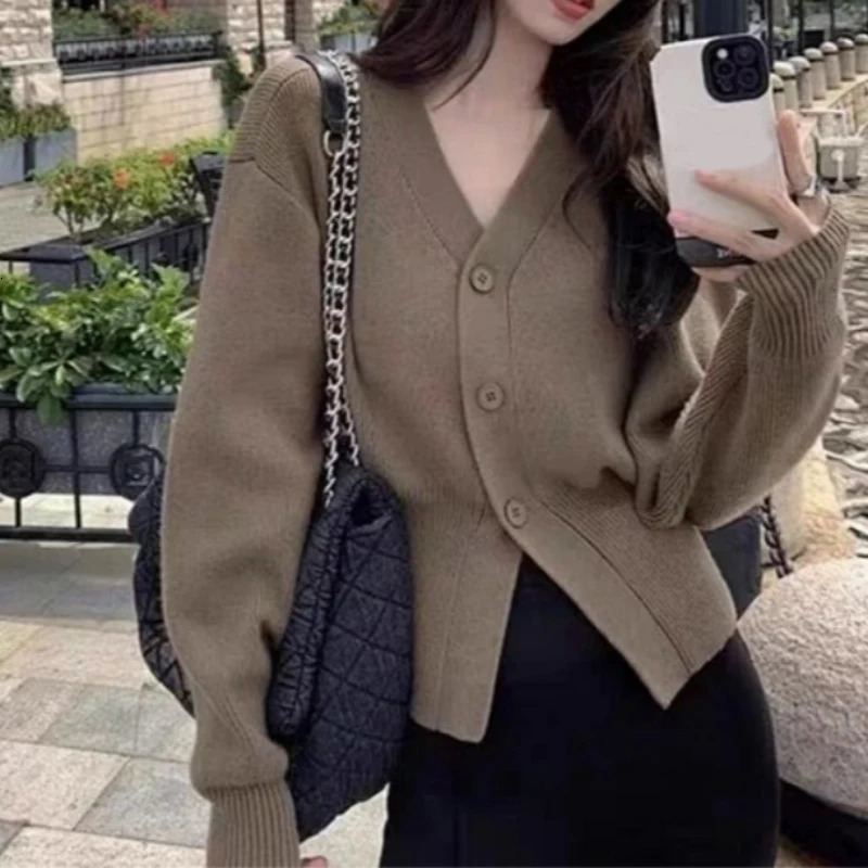 Fashion Elegant Cardigan Knitted Women Sweater V Neck Long Sleeve Casual Cardigans Autumn Winter Slim Fit Coats Clothes 250730