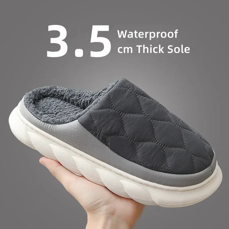 Big Size 48 49 Fashion Men Slippers Waterproof Women Warm Plush Winter Flats Home Non Slip Slides Soft Thick Sole Furry Shoe 250725