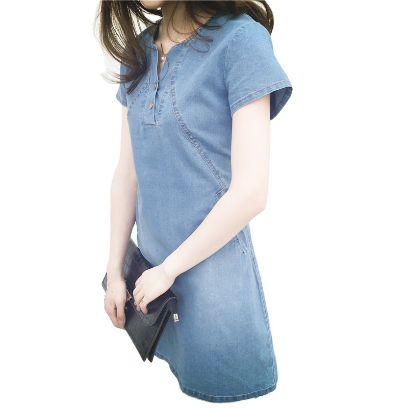 LL11290 Korean style summer casual mid-length slim fit plus size women's denim dress