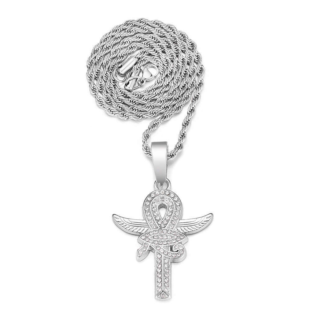 New Product Personalized Creative Alloy Full Dia Cross Eye of Horus Hip Hop Style Necklace