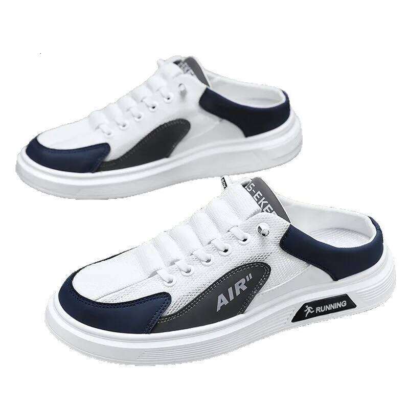 Men's half slippers summer slip-on mesh heelless platform sole bag toe hole trendy casual fashion versatile shoes