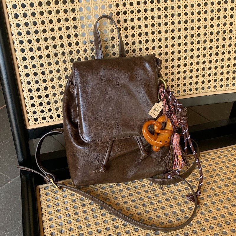 Designer Bag Brown Leather Texture Small Backpack Retro PU Soft Luxury Bag Leather Texture Versatile Shoulder Bag Commuting Versatile Small Backpack