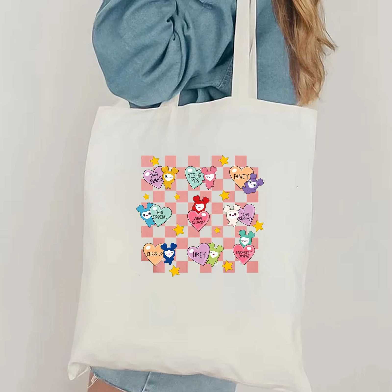 Twice Candy Heart Womens tote bag Lovelys Twice Cosmetic Bag Kpop Twice Aesthetic Canvas Bag Gift Cartoon Twice Member tote G250729