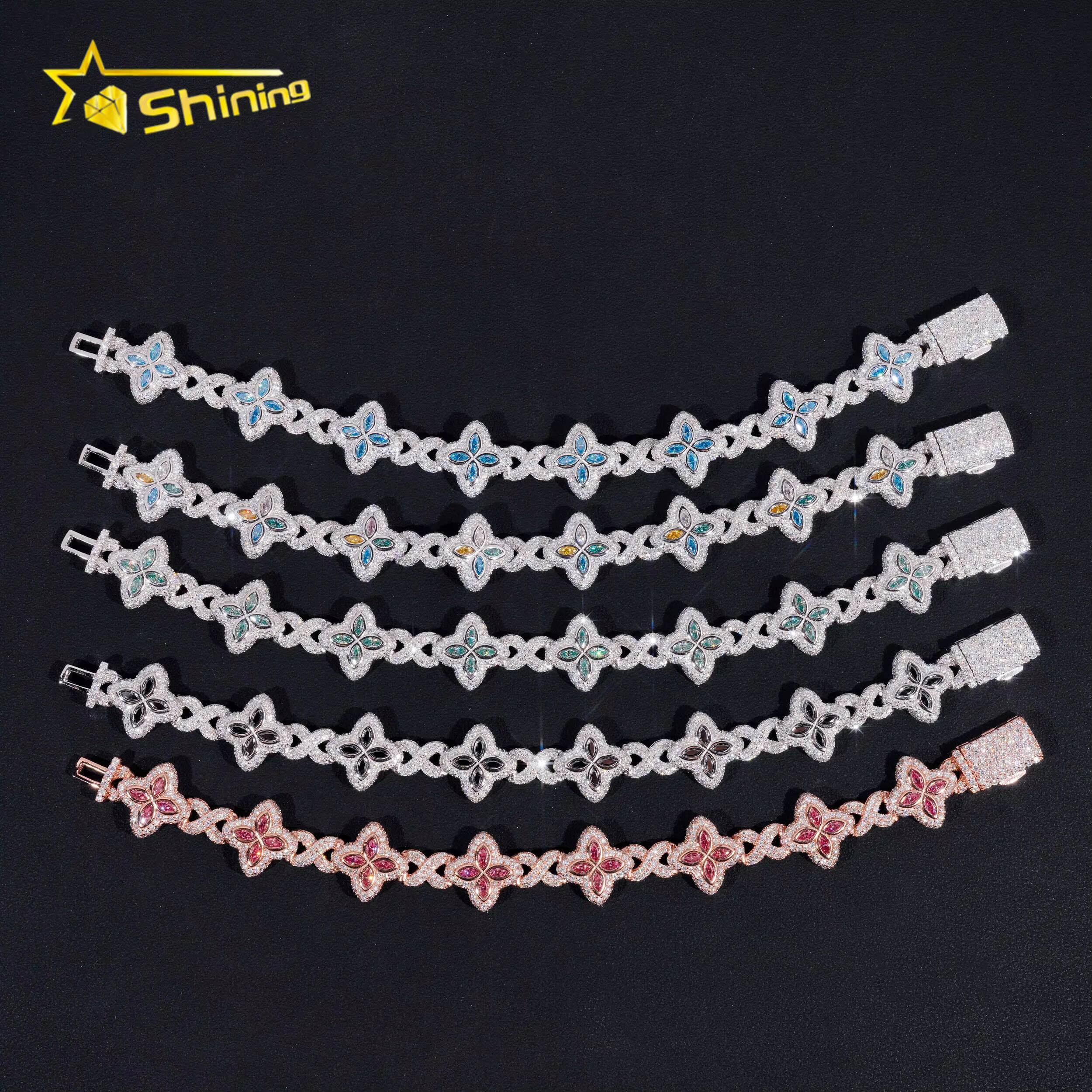 New Design Iced Out Colors Moissanite Cuban Link Chain Sterling Silver 925 Moissanite 15mm Bracelets Hip Hop Mens Jewelry