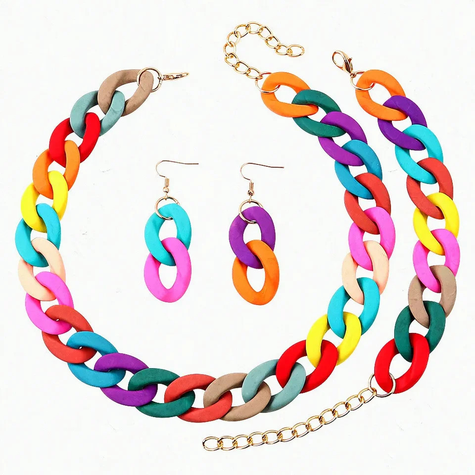 FishSheep Acrylic Chain Necklace Jewelry for Women Resin Thick Link Chain Choker Necklace Earrings Fashion Accessories 250729