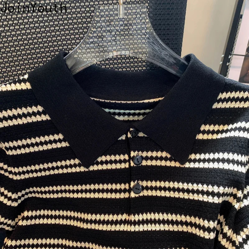 Summer Woman Tshirts 2025 Shirts for Women Fashion Striped Casual Tees Korean Knitted T Shirts Short Sleeve Crop Tops Ropa Mujer 250724