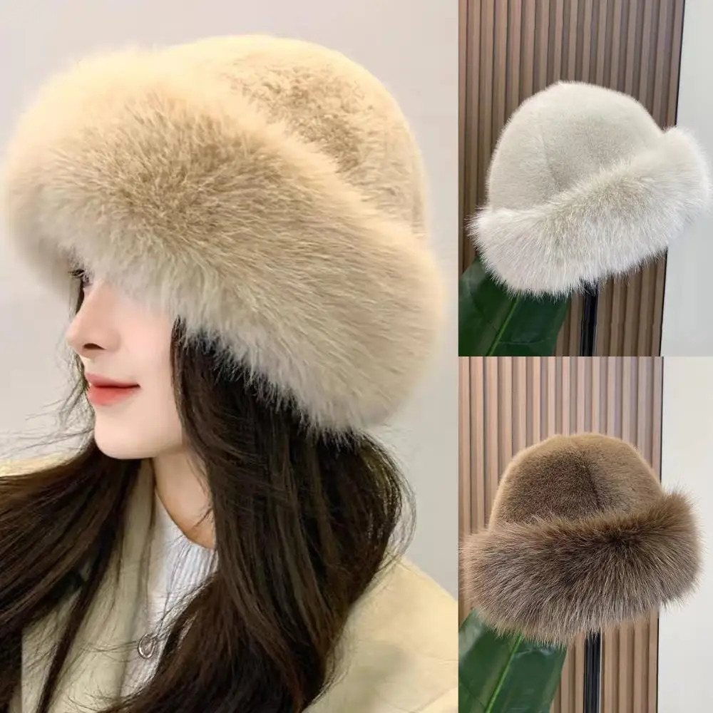 Warm Fluffy Fur Bucket Hat Russian Caps Thick Bucket Hat Autumn Winter Fur Hat Head Cap Winter Hat Panama Cap Christmas Gifts 250724