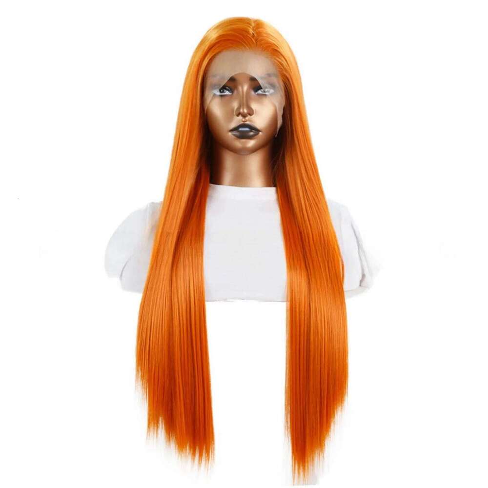Orange Long Straight Synthetic Front Wig Glueless For Women Party Cosplay Bright Ginger Hair Lace Frontal Wigs