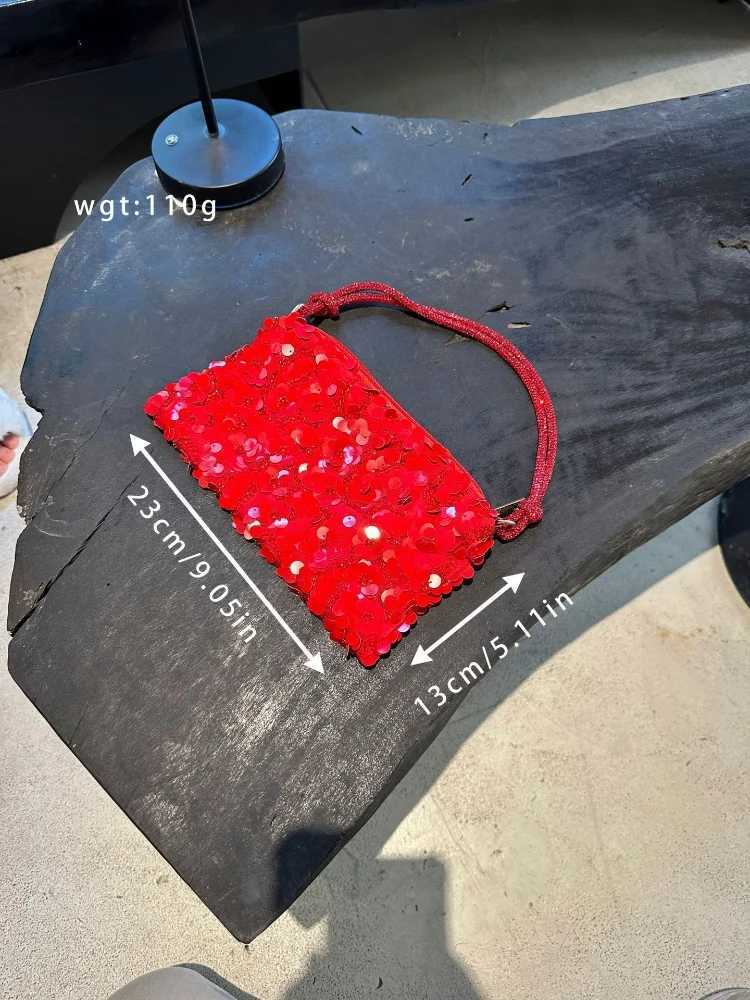2025 New Designer Mini Shining Sequins Shoulder Bags for Women Fashion Red Flowers Sequins Handbag Versatile Party Purses Y250729