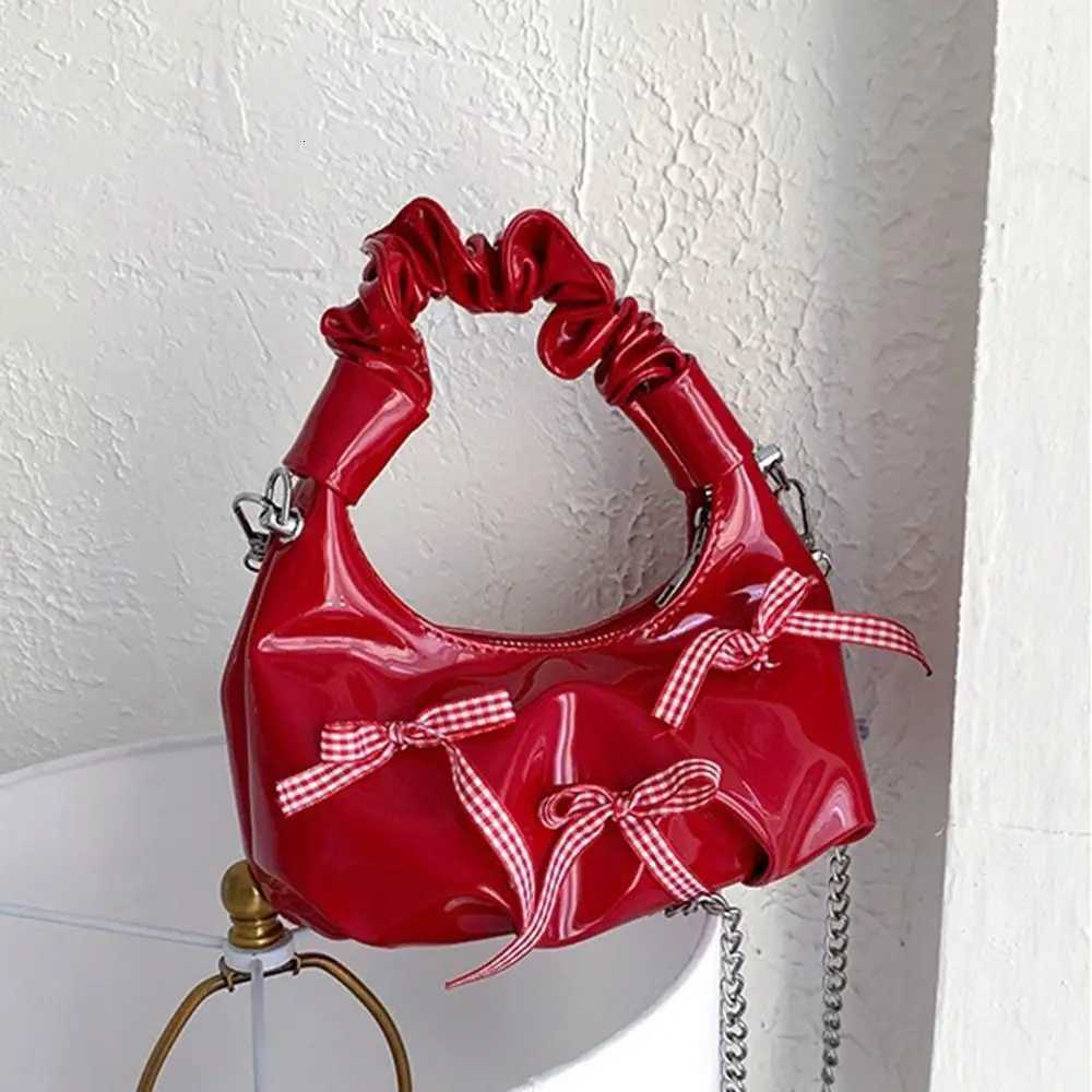 Fashion Korean Bow Ribbon Bags Pu Leather Cloud Pleated Shoulder Bag Small Sweet Women Handbags Y250729
