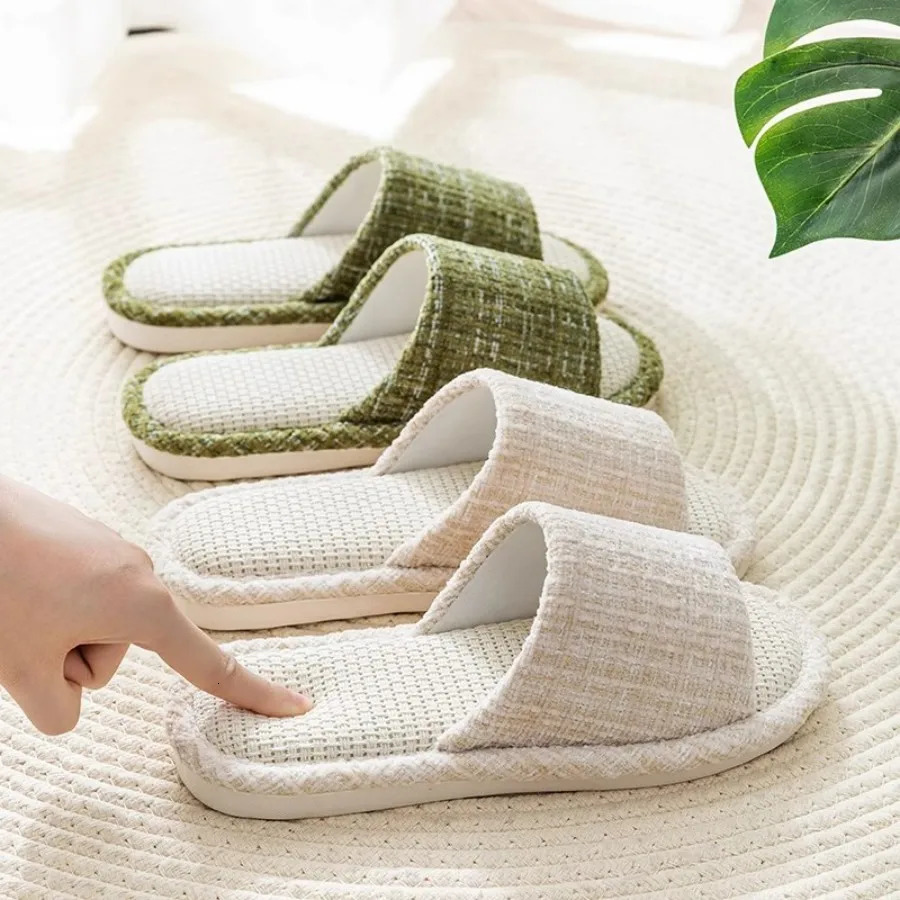 Linen Slippers For mens Home Indoor Soft Soled Quiet And Non Slip All Season Household Cotton And Linen Slippers 250725