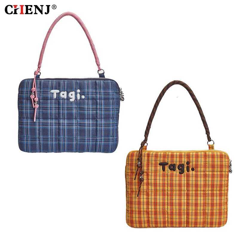 ute Laptop Sle Tablet Sle Girl Bag Korean Simple Plaid Bag Large Capacity Laptop Handbag Notebook Pouch Ladies Tote Bags y250730