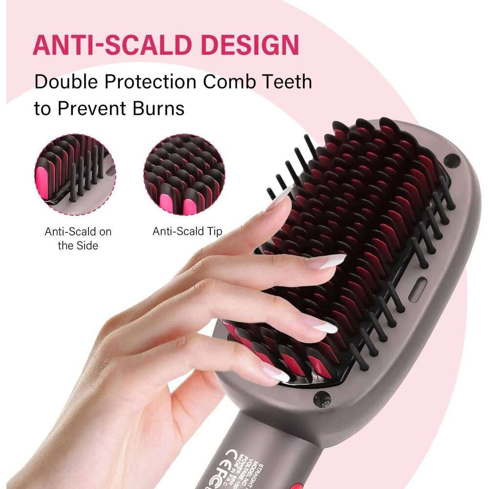 Straightener With Keratin Ceramic Coating, Negative Ion Straightening Brush, Dual Voltage Hot-air Hair Brush - Black