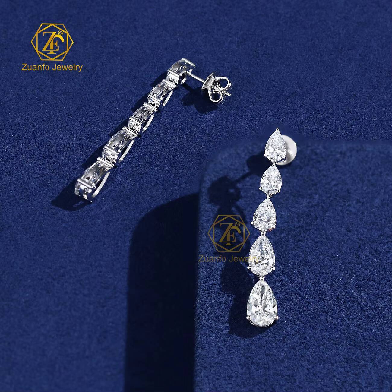 Fine Jewelry 14k White Gold Gradient DEF Color Pear Brilliant Cut LAB Diamond Stud Long Earrings Women Jewelry Gift