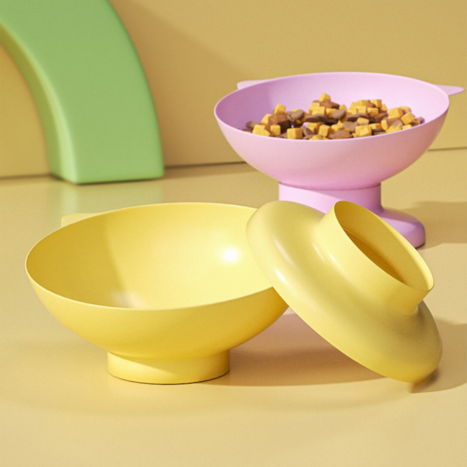 Macaron multi-color cat bowl pet bowl pet supplies high footed cat food bowl dog bowl plastic slanted mouth bowl