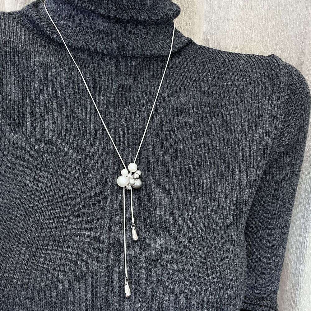 French Style High-End Pearl Tassel Long Necklace Autumn Winter New Fashion Sweater Chain Exquisite Versatile Elegant Earrings 63f