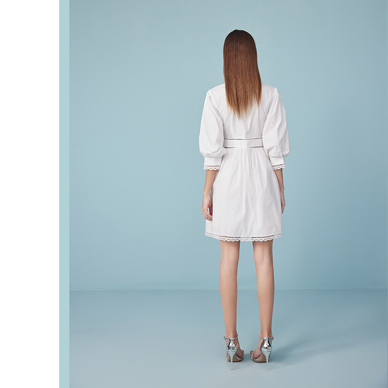 2025 Summer New White Elegant Temperament Short Skirts Puff Sleeve Lace Embroidered Dress 6116375