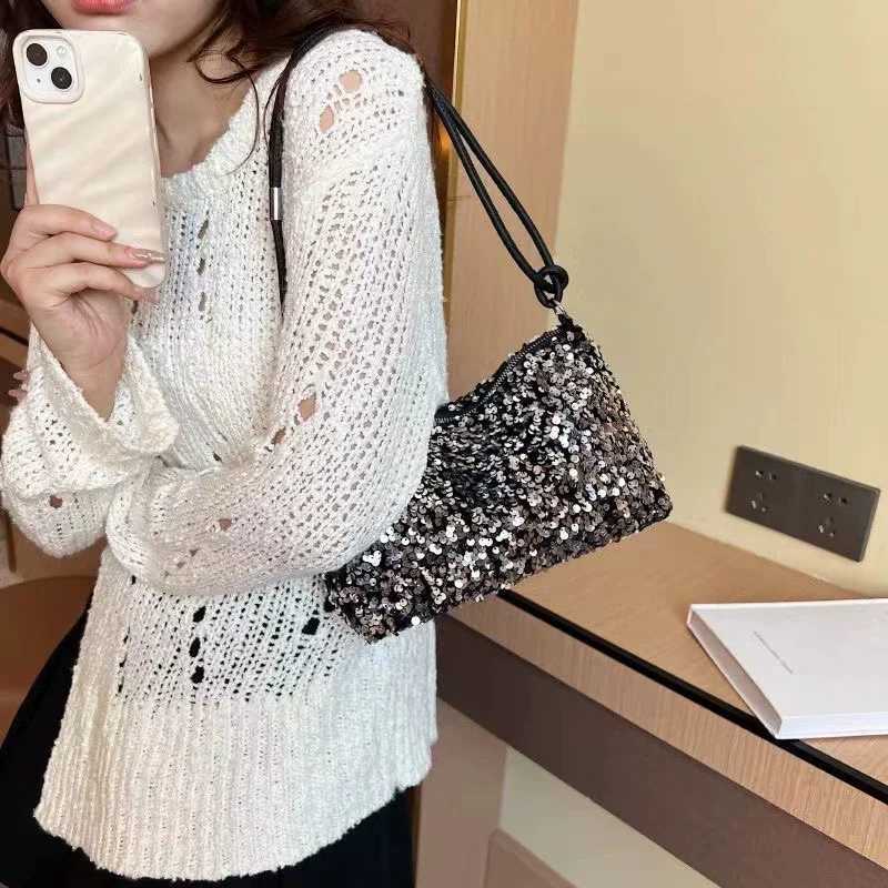 Womens New Korean Style Shoulder Bag Popular Sequin Handbag Wedding Banquet Shoulder Bags Bling Sequins Wallets Underarm Bag Y250729