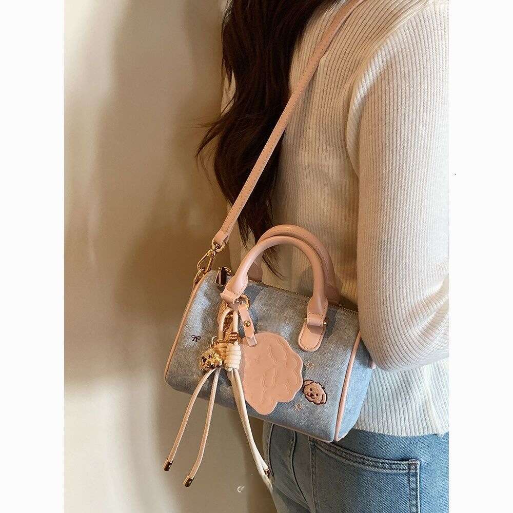 2025 New Soft Pink Morning Light Pillow Denim Fashion Single Shoulder Crossbody Handheld Stylish Women's Bag Trend