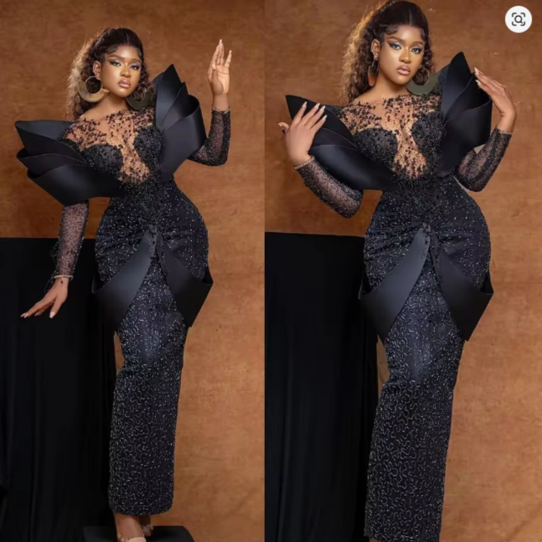 Luxury African Evening Dresses Sexy Mermaid Black Lace Prom Gowns Off Shoulder Prom Dresses Customized