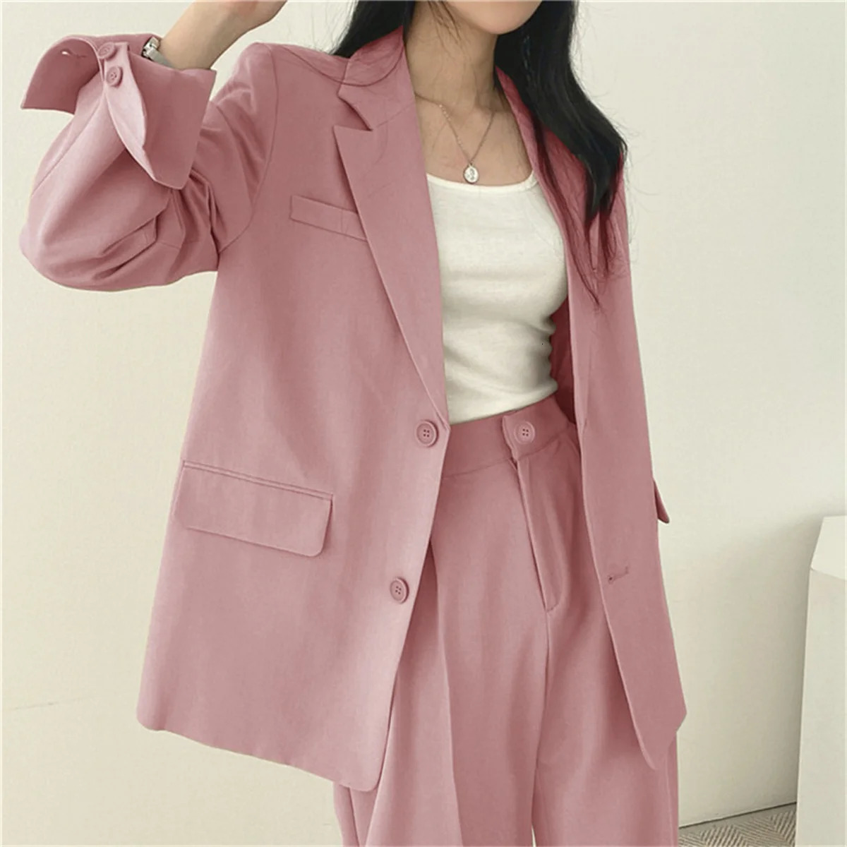 Autumn Womens Clothing Suit Jacket Casual Pants Set Wide Leg Elegant Office Lady Business Blazers 250729