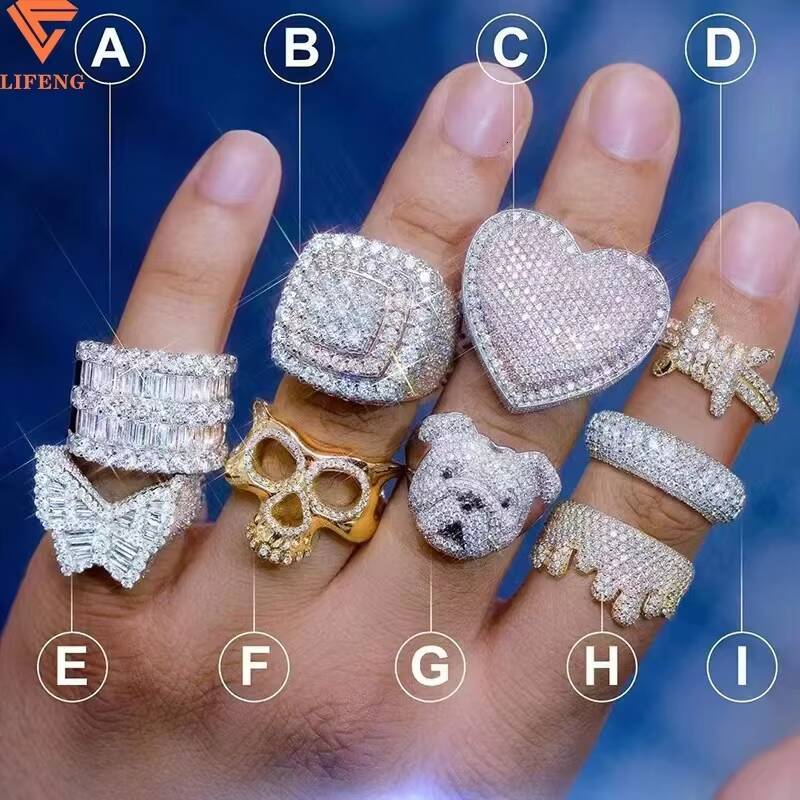 Customizable Sterling Silver 925 Mens Hip Hop Ring VVS Moissanite Cut Diamond High Quality Fashion Jewelry