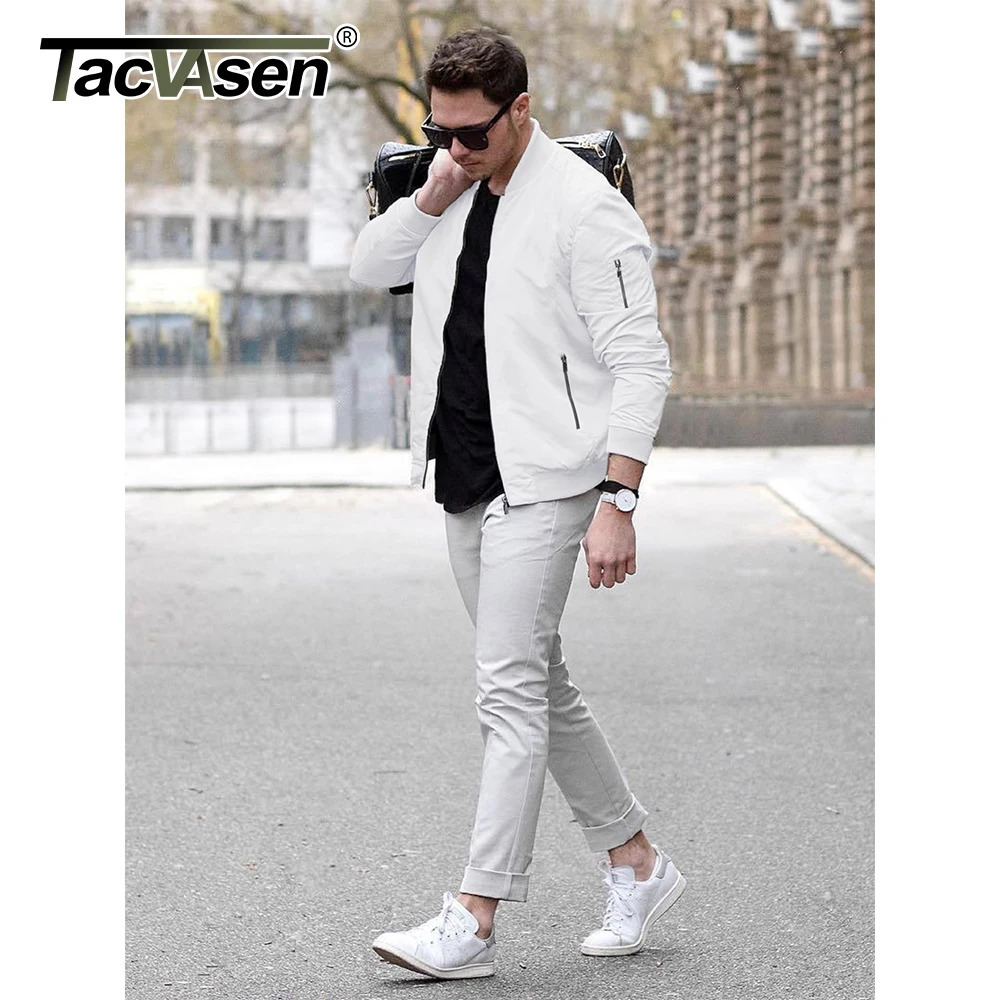 TACVASEN Mens Bomber Jacket Summer Autumn Thin Lightweight Casual Windbreaker Multipockets Full Zip Up Varsity Baseball 250730