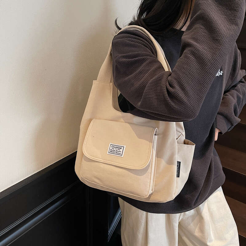 Commuting Ins Niche Design Handheld Canvas Simple Solid Color Casual Versatile Tote Bag for Women