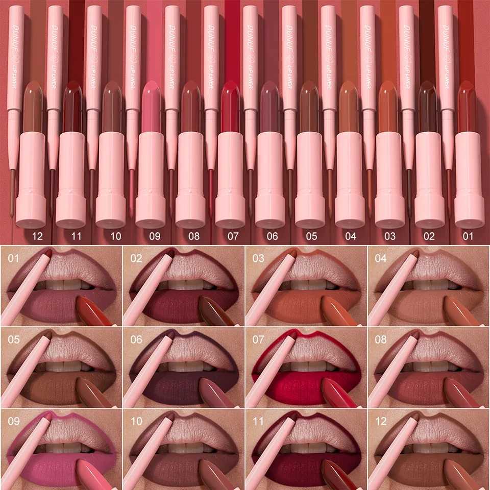 Waterproof Matte Lip Liner and Lipstick Set - Red Brown Contours Long-Lasting Non-Sticky Hydrating Lip Makeup G250729