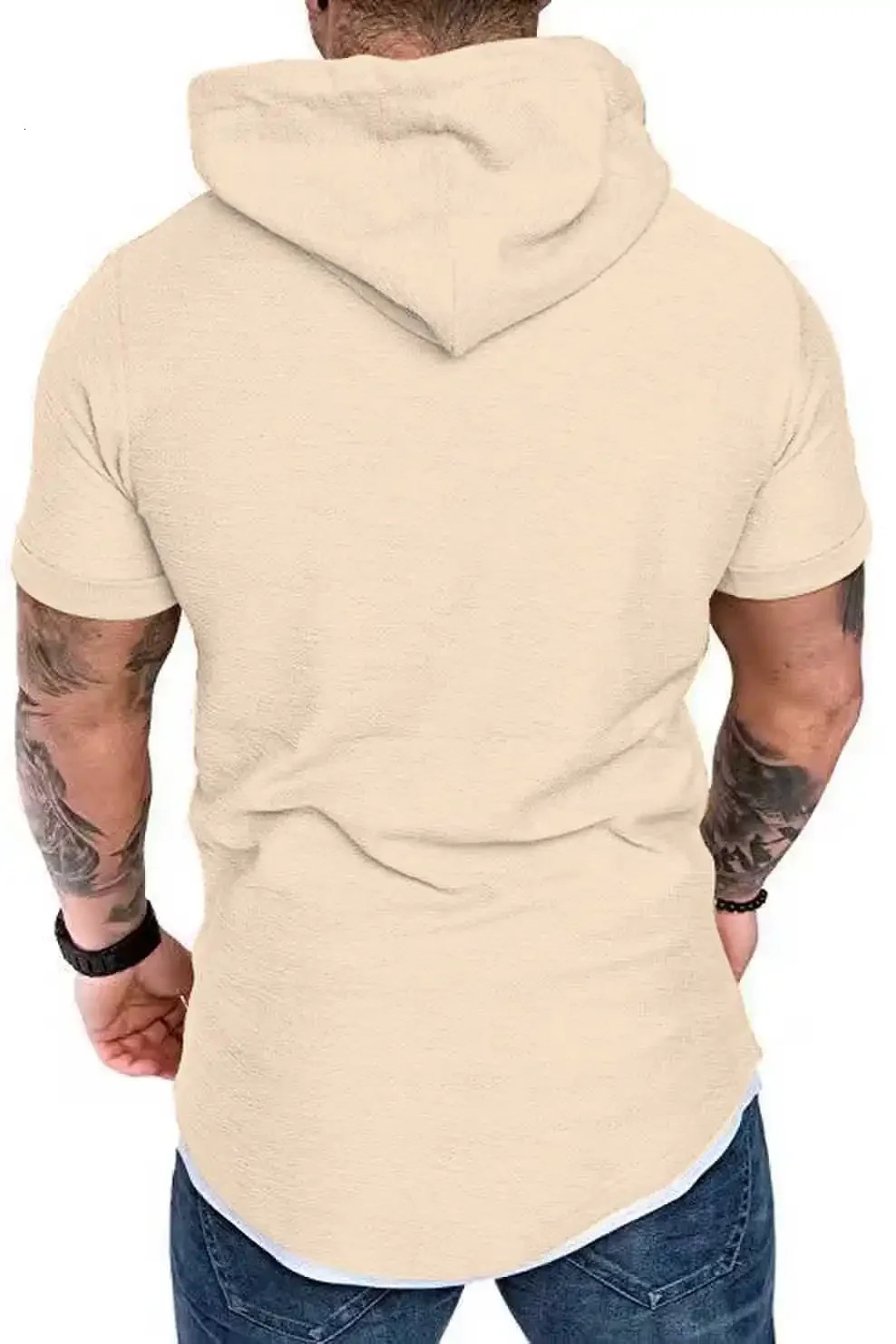 Summer Hooded Tshirt Mens Solid Color Short Sleeve Hoodie 250729