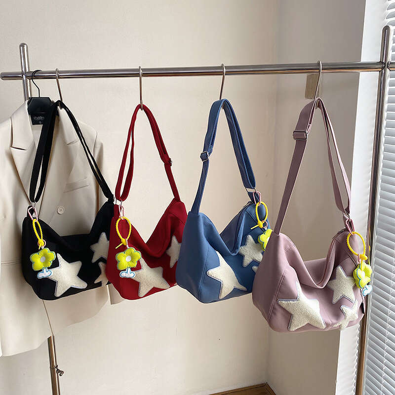 Five-Pointed Star Canvas Large Capacity Commuter Women with Cute Design Students, Suitable for Class, Crossbody and Shoulder Bag