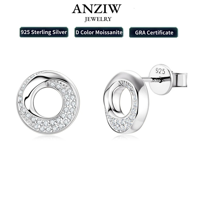Anziw Doughnut Circle D Color Stud Earrings for Women Men Real 925 Silver Piercing Ear Jewelry with GRA Certificate 250722