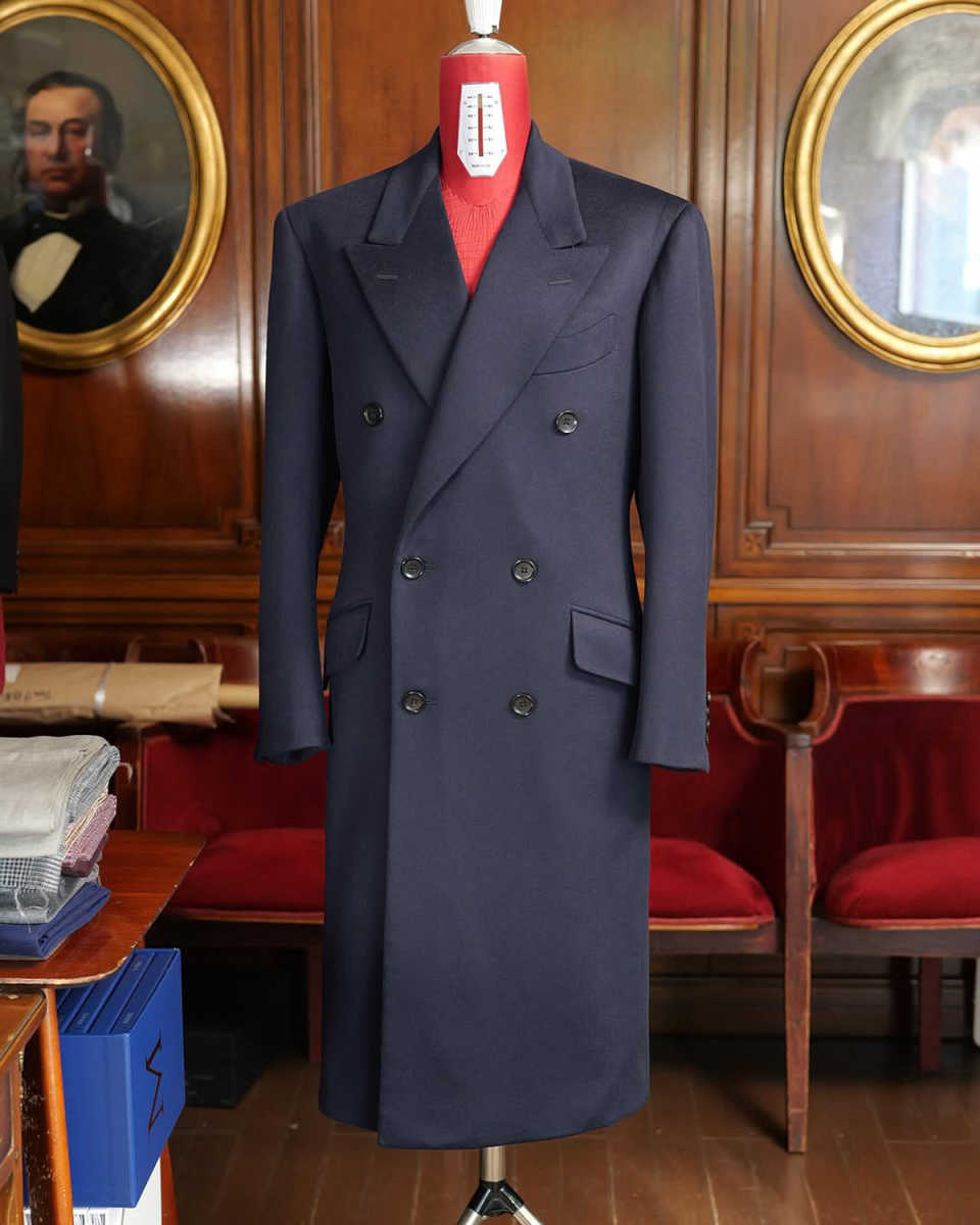 Handsome One Piece Formal Men Suits Wedding Tuxedos Thick Wool Long Coat Men Jacket Double Breasted Peaked Lapel Blazer Business Custom Made