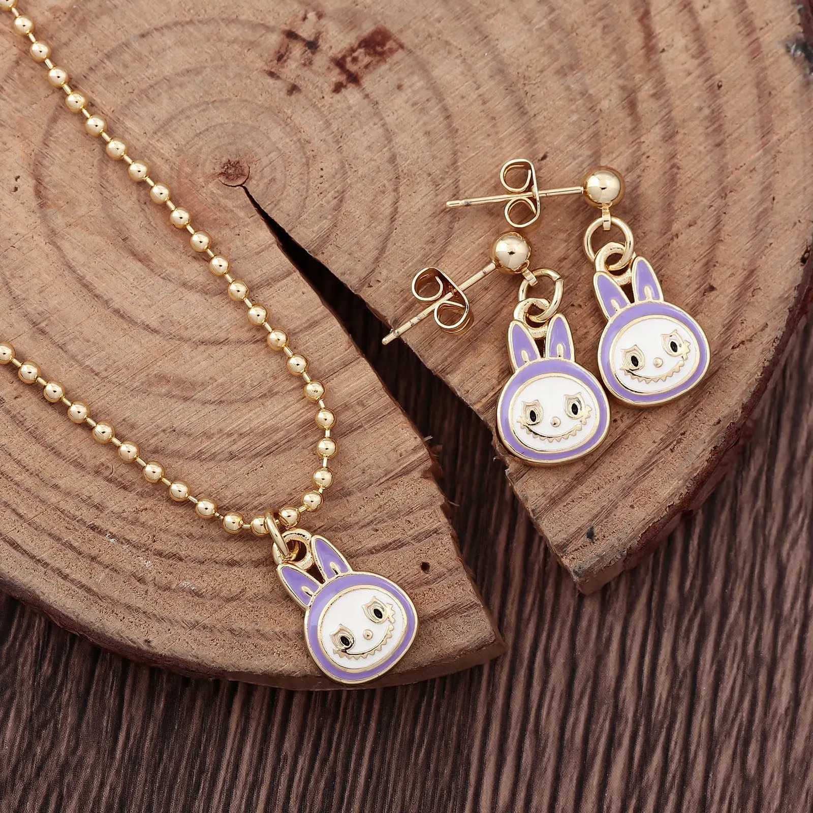 anime Forest Elf Necklace Earrings Wens Two-piece Set Cute Rabbit Fun Forest Guardian DIY Pendant Jewelry Accessories Gift Y250730