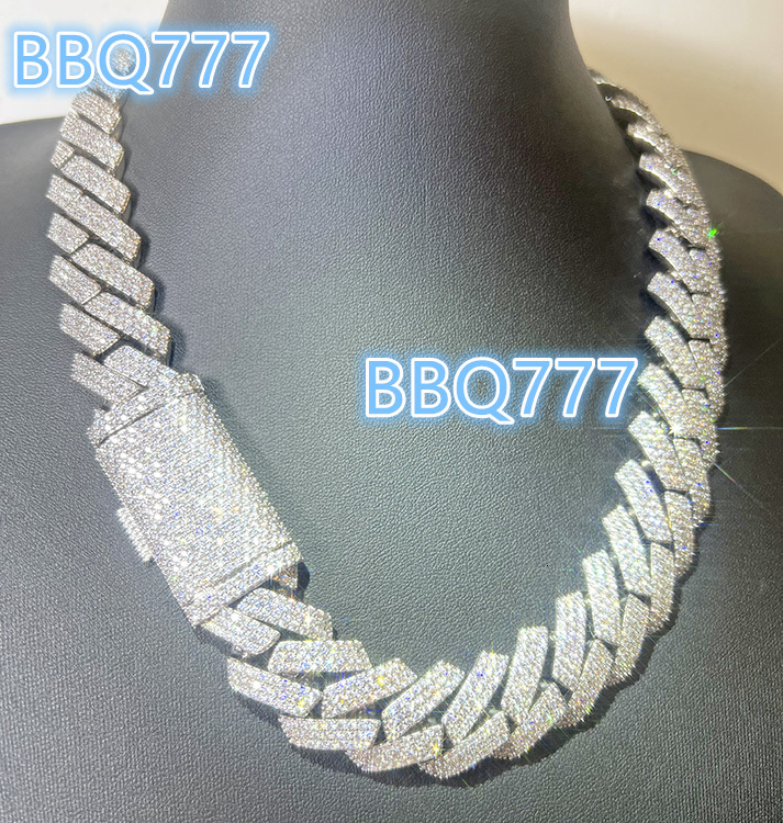 15mm 20mm 3rows Heavy Weight Cuban Link Chain 925 Sterling Silver Moissanite Solid Necklace Hiphop Gold Plated Jewelry