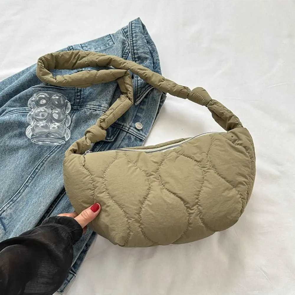 Large Capacity Shoulder Bags Down Cotton Padded Underarm Bags Solid Color Quilted Tote Bag Puffy Handbags Wen Shopping Bag Y250730