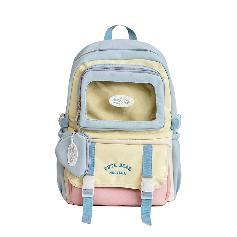 Summer New Pain Bag Large Capacity Female Middle School Student Backpack Multi functional Transparent Backpack Cute Color Block Student Backpack