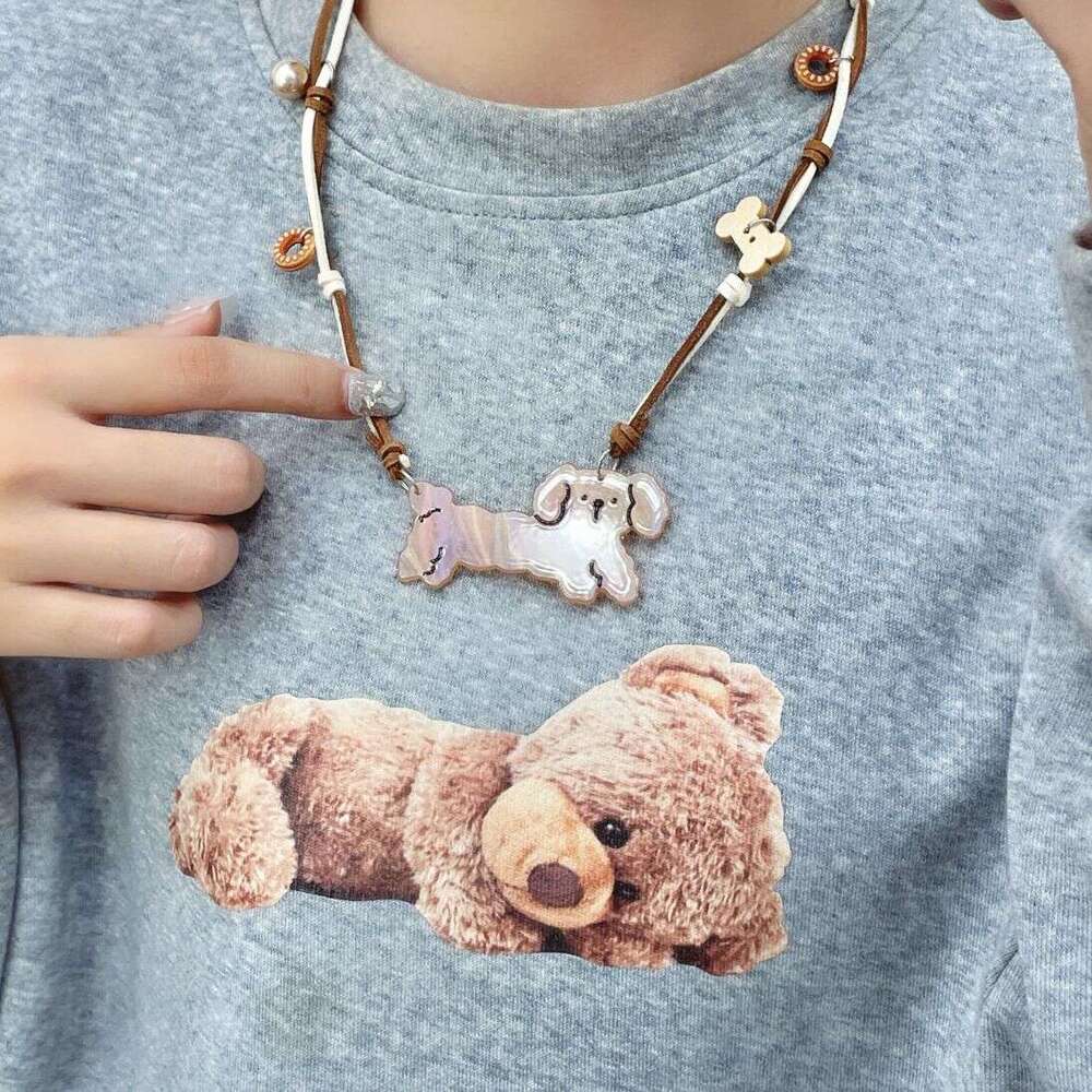 New Long Strip Puppy Braided Necklace for Women, Hot Girl Sweet Cool Cartoon Design, American Style Cute Niche Playful Dopamine e10