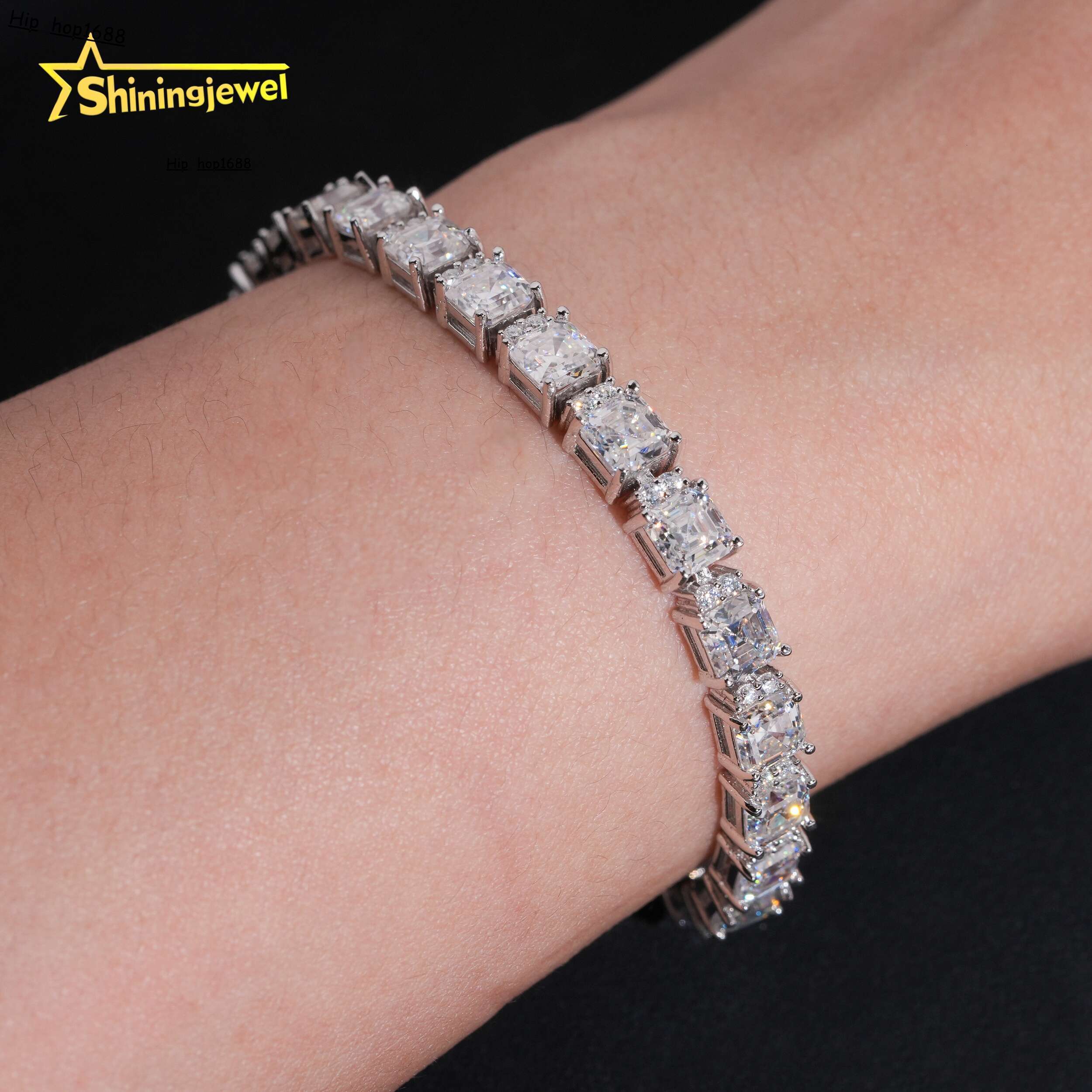 New Design 925 Silver VVS Moissanite Tennis Bracelet Women Fine Jewelry Asscher Cut Moissanite Bracelet Pass Diamond Tester