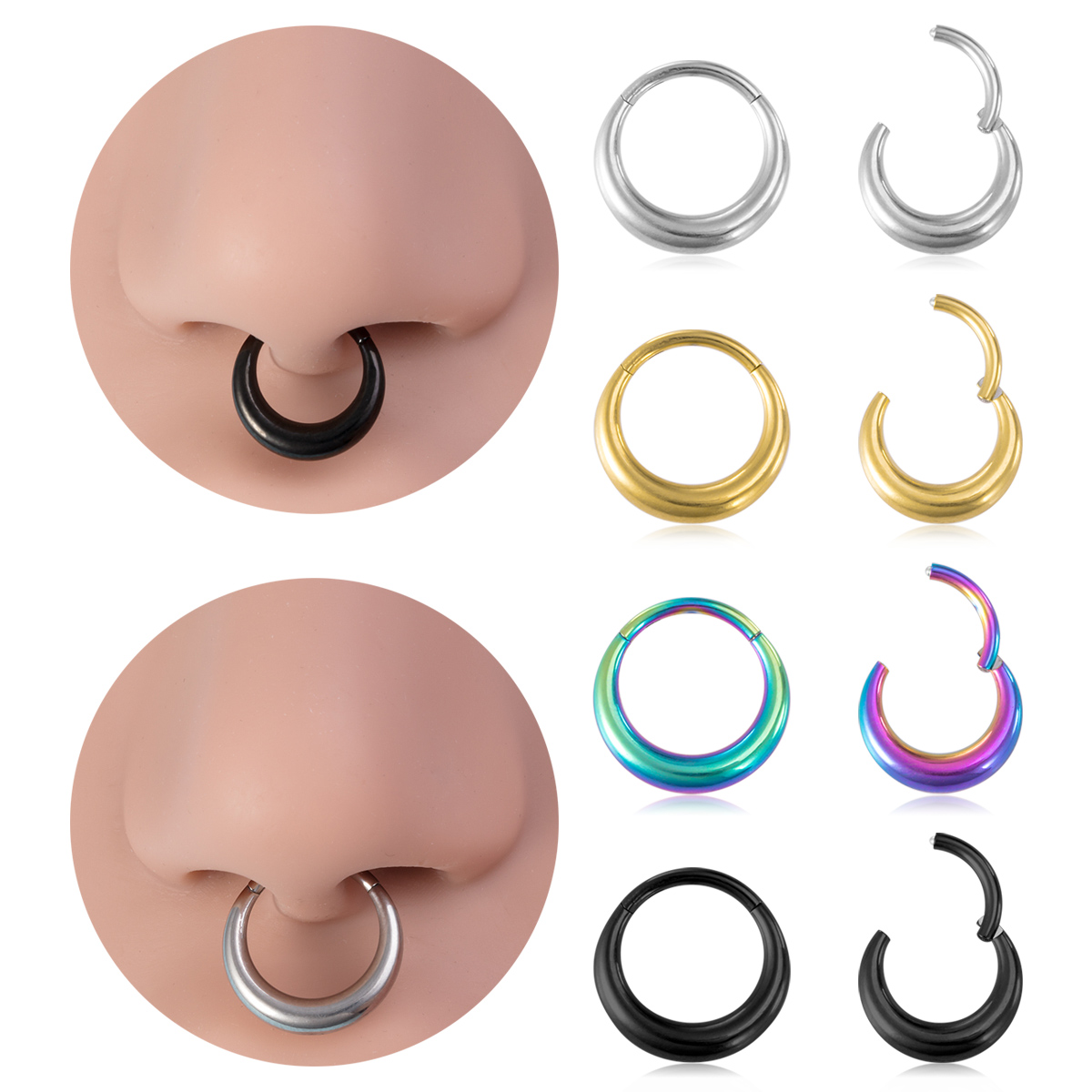 Stainless steel thickened hinge ring, nose ring, earring, body piercing jewelry wholesale