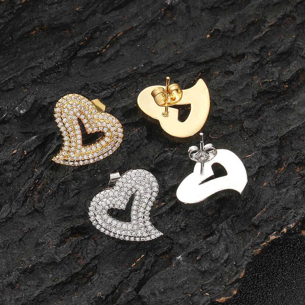 Inlaid Dia Heart Classic Fashion Versatile Korean Ins Style Stud Earrings for Women
