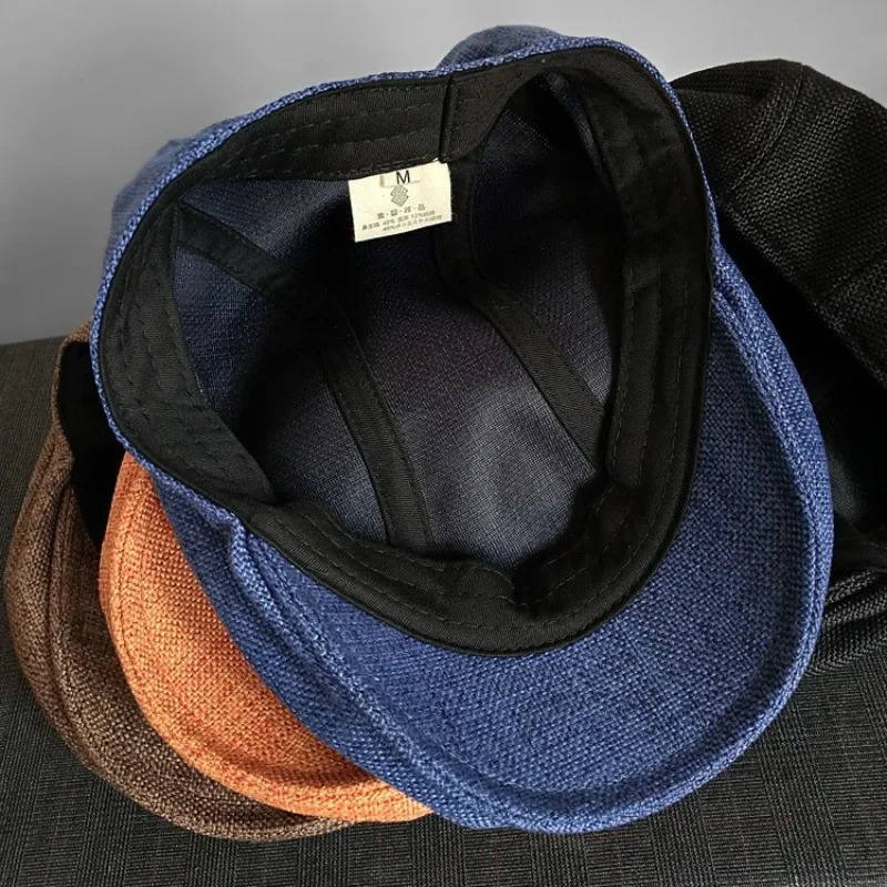 Summer Linen Solid Large Size Berets Big Head sboy Caps Men Women Painter Hats Driver Hats XL Man Flat Octagonal Cap 250729