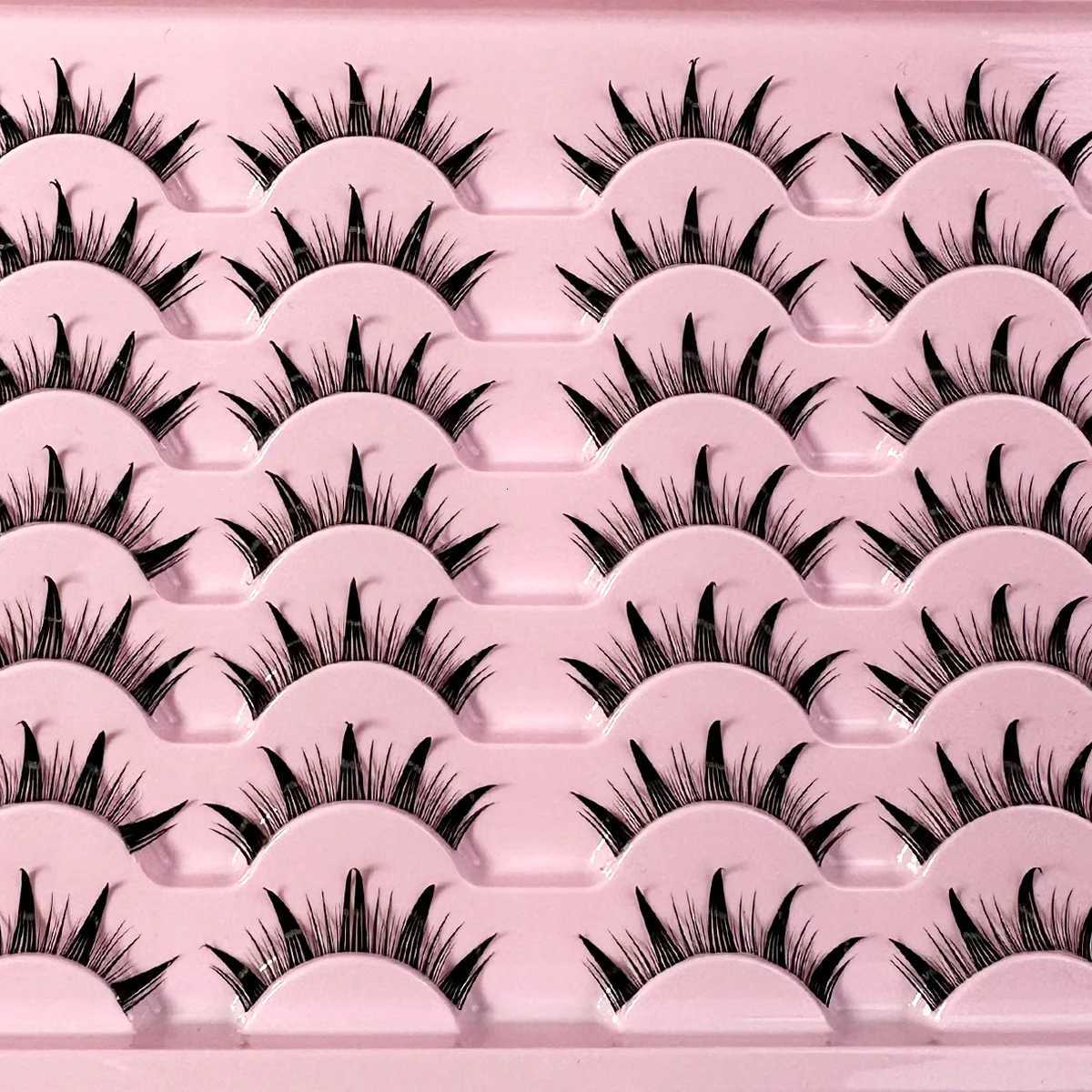 14/10/7/5 Pairs Manga Lashes Natural Eyelashes Soft Cross Wispy Clear Band False Eyelashes Doll Eyes Lashes Cosplay Extensions Z250731