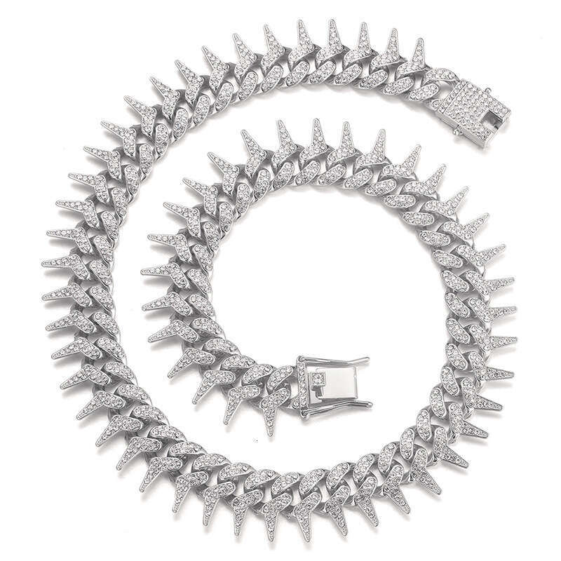 Hot Item Full Dia Thorn Cuban Chain Hip Hop Exaggerated Creative Personality 20mm Alloy Spike Necklace