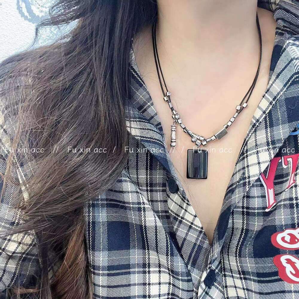 FX New Black Square Tag Necklace Trendy Cool Niche High-end Double-layer Clavicle Chain Personality Hot Girl Temperament Choker 451