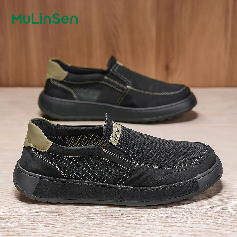Mulinsen men's cloth shoes spring and summer breathable thin old Beijing mesh shoes men's casual work one-step driving sneakers