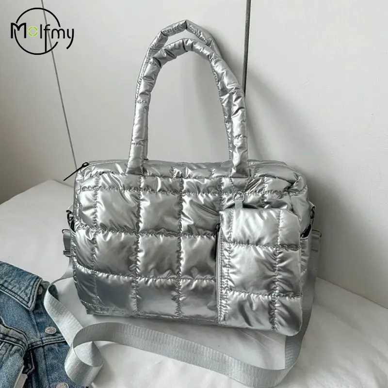 2pcs Luxury Space Bag Padded Cotton Handbag Big Capacity Shoulder Bags Waterproof Nylon Travel Down Crossbody Handbag Purse Bag Y250730