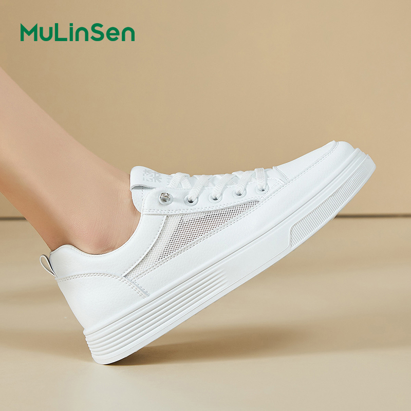 Mulinsen women's shoes summer mesh breathable white shoes thick-soled thin versatile sneakers one-step casual sports shoes