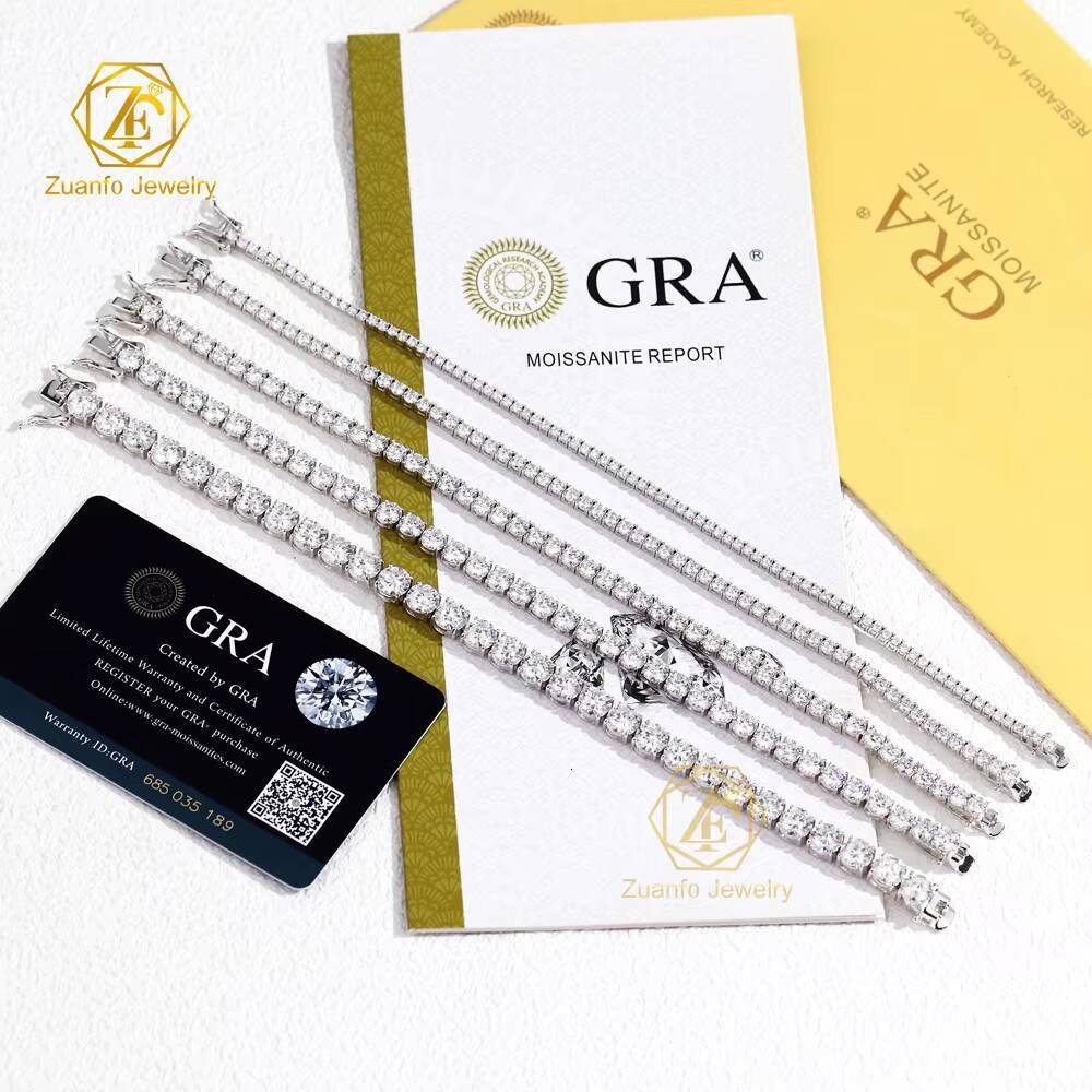 2025 New 2mm 3mm 4mm Round Gra Vvs 925 Sterling Silver Diamond Moissanite Tennis Chain Bracelet for Women